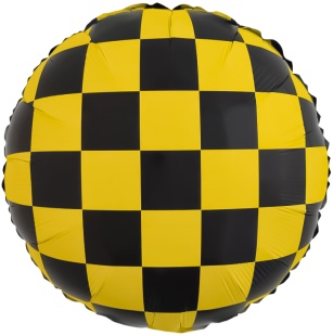 Шар (18''/46 см) Круг, Гоночный флаг, Шахматная клетка, Черный/Желтый, 1 шт.